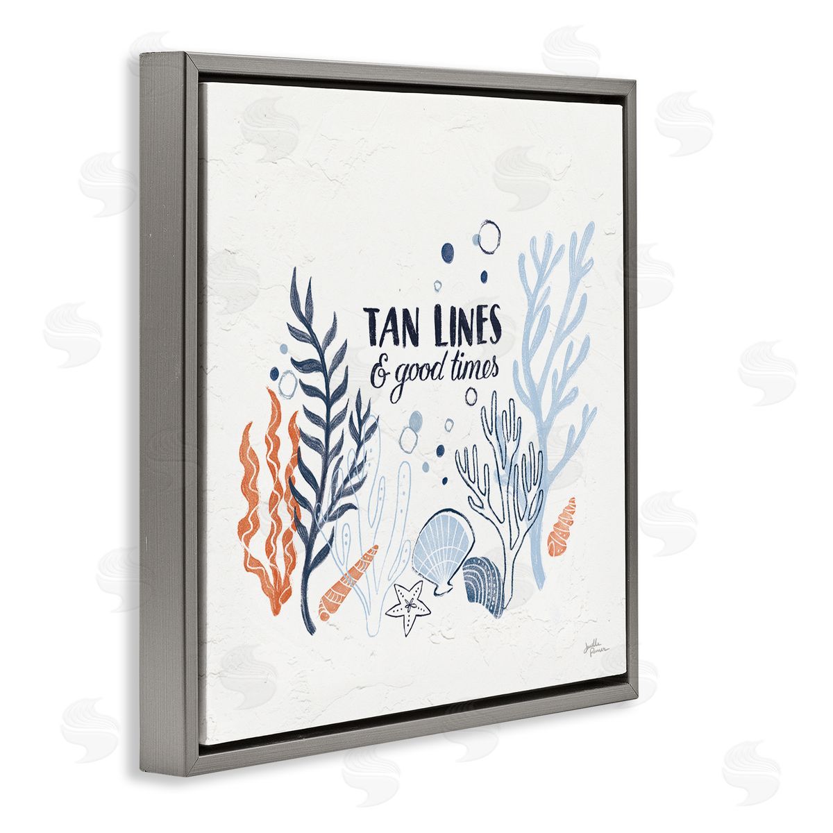 Janelle Penner Tan Lines & Good Times Beach Quote Gray Floating Frame Canvas Wall Art Print