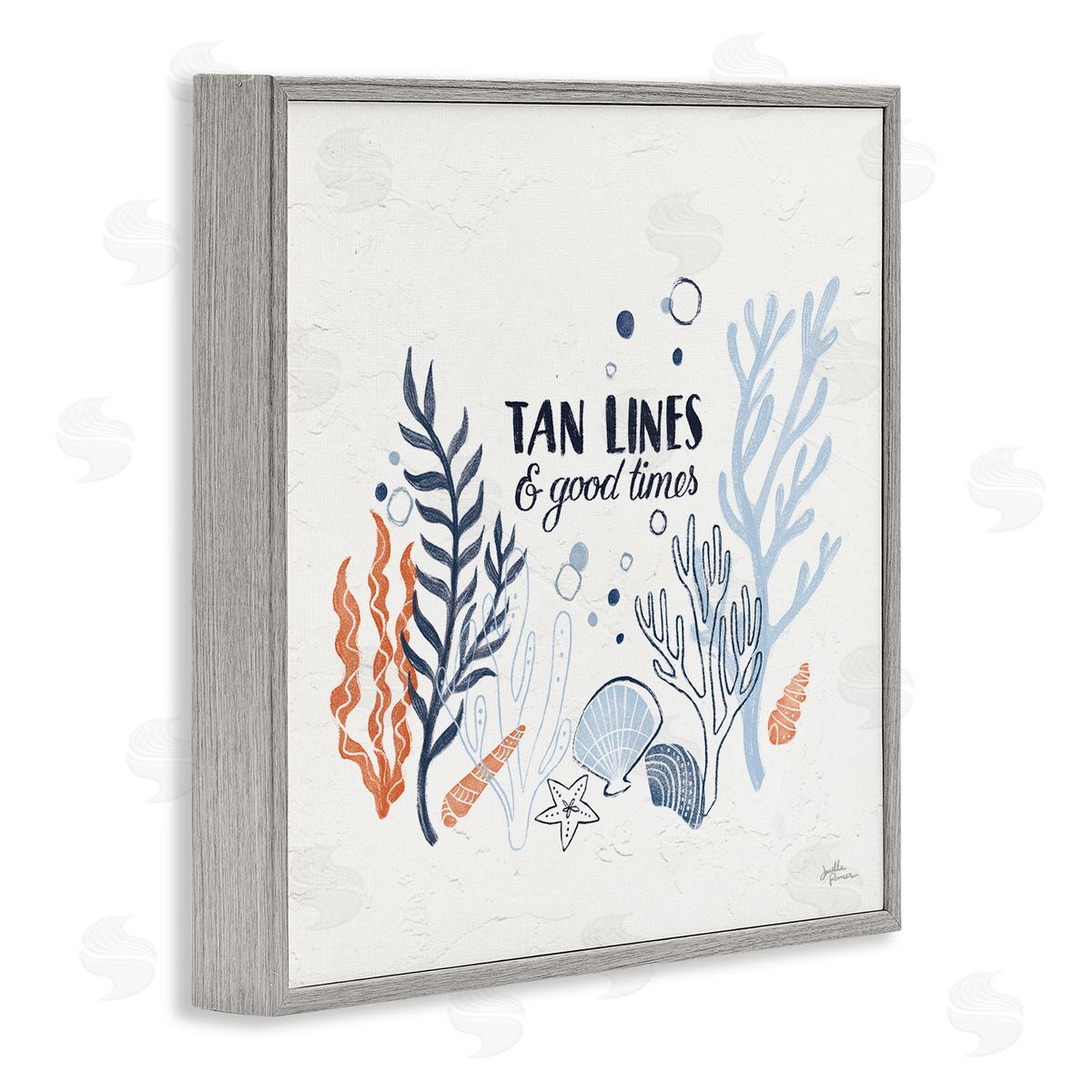 Janelle Penner Tan Lines & Good Times Beach Quote Gray Framed Glicee Wall Art Print