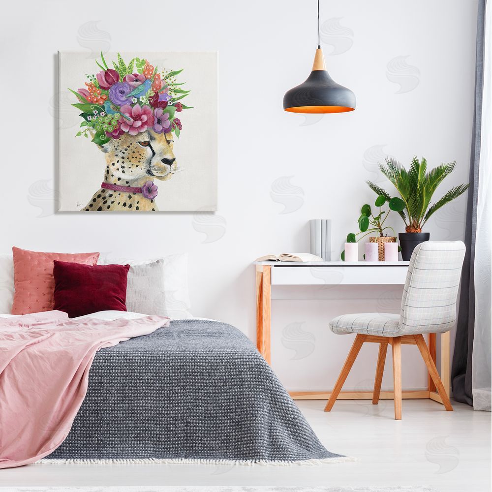 Tava Studios Whimsical Cheetah Flower Crown Canvas Wall Art in Room