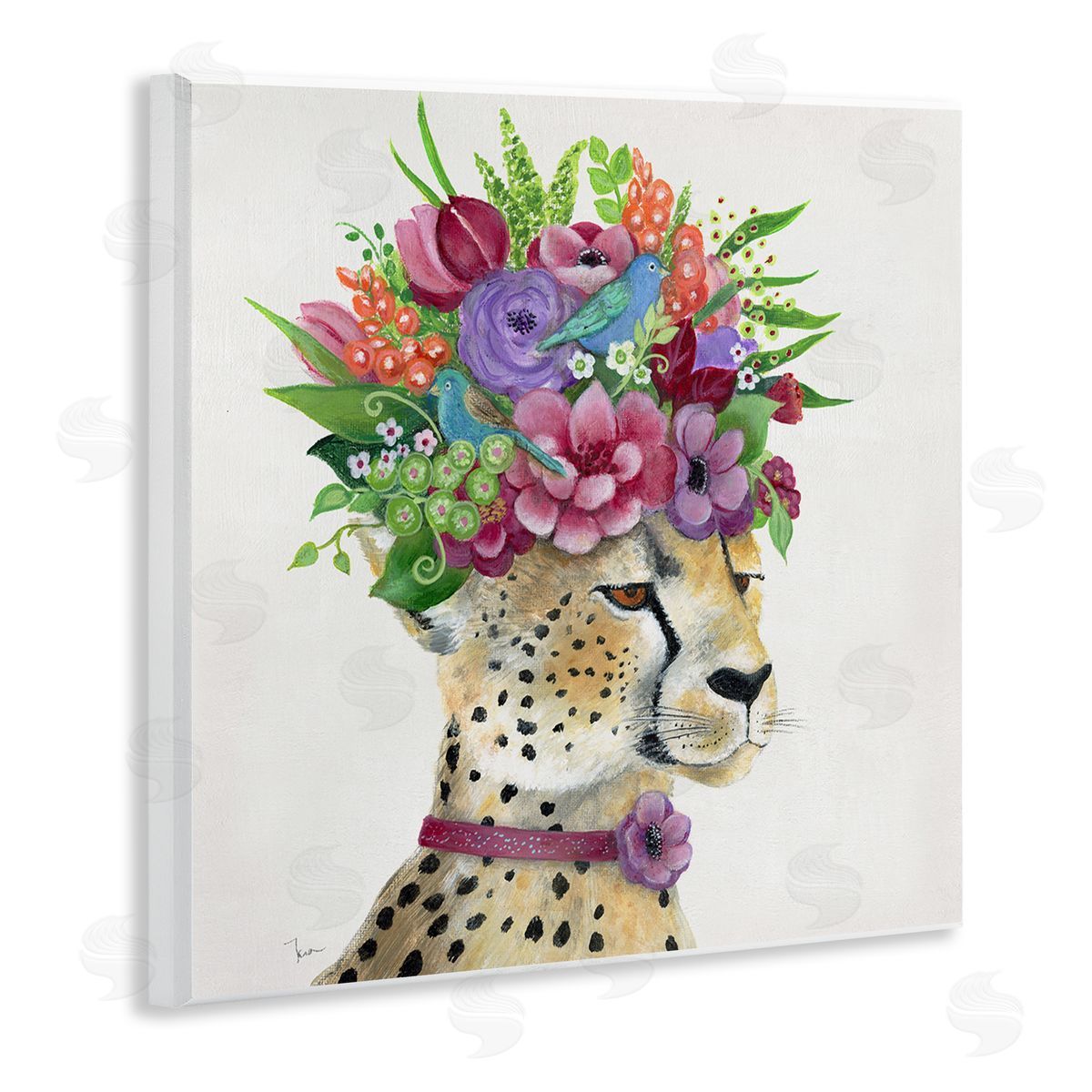 Tava Studios Whimsical Cheetah Flower Crown Wooden Wall Plaque Art Print