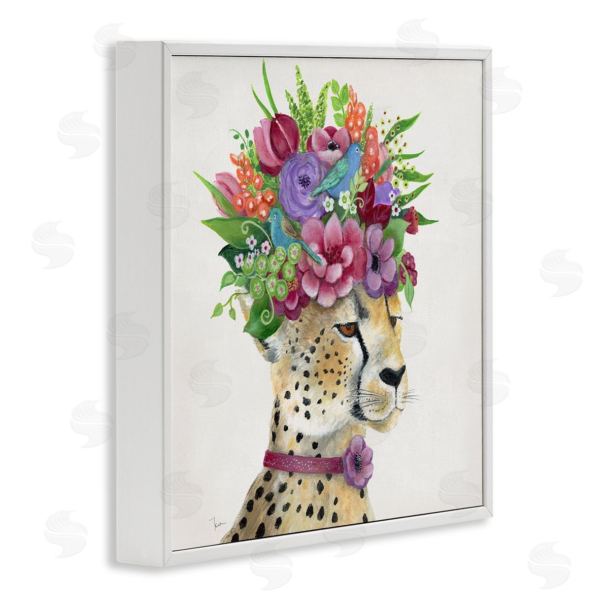 Tava Studios Whimsical Cheetah Flower Crown White Framed Glicee Wall Art Print
