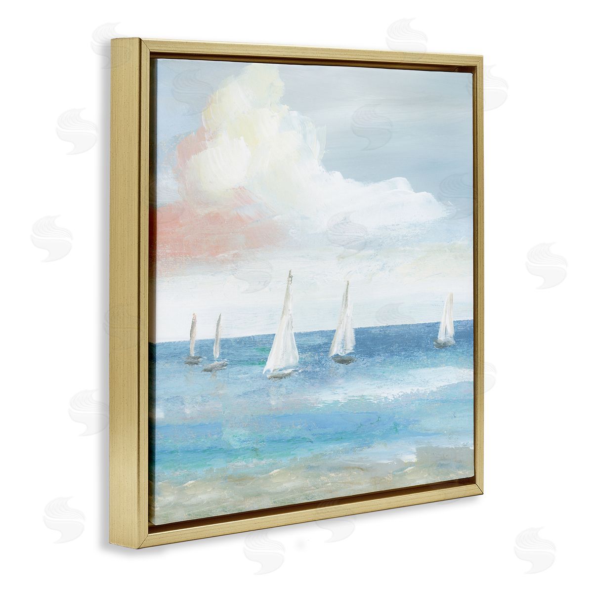 Nan Floating Sailboats Calm Ocean Tide Gold Floating Frame Canvas Wall Art Print