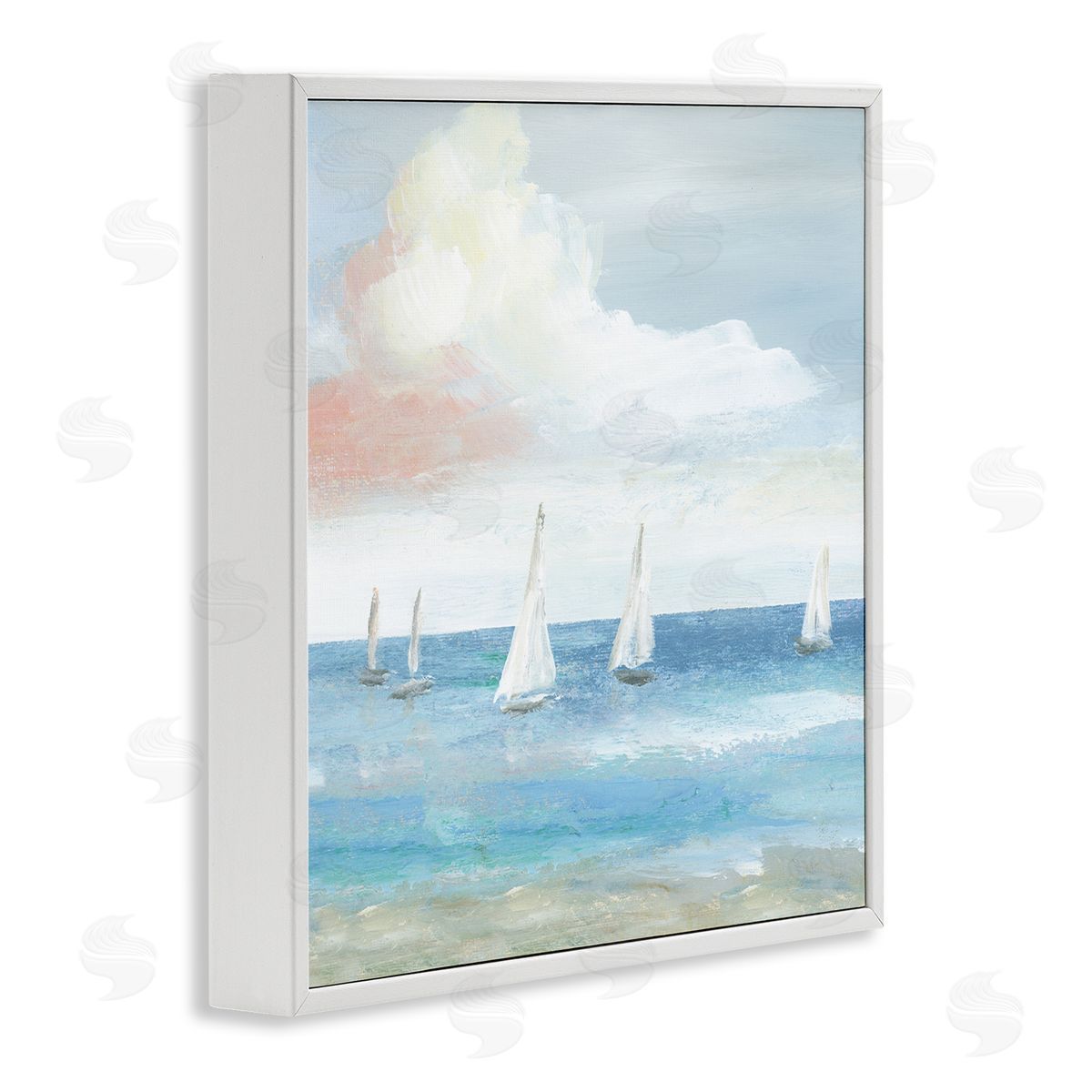 Nan Floating Sailboats Calm Ocean Tide White Framed Glicee Wall Art Print