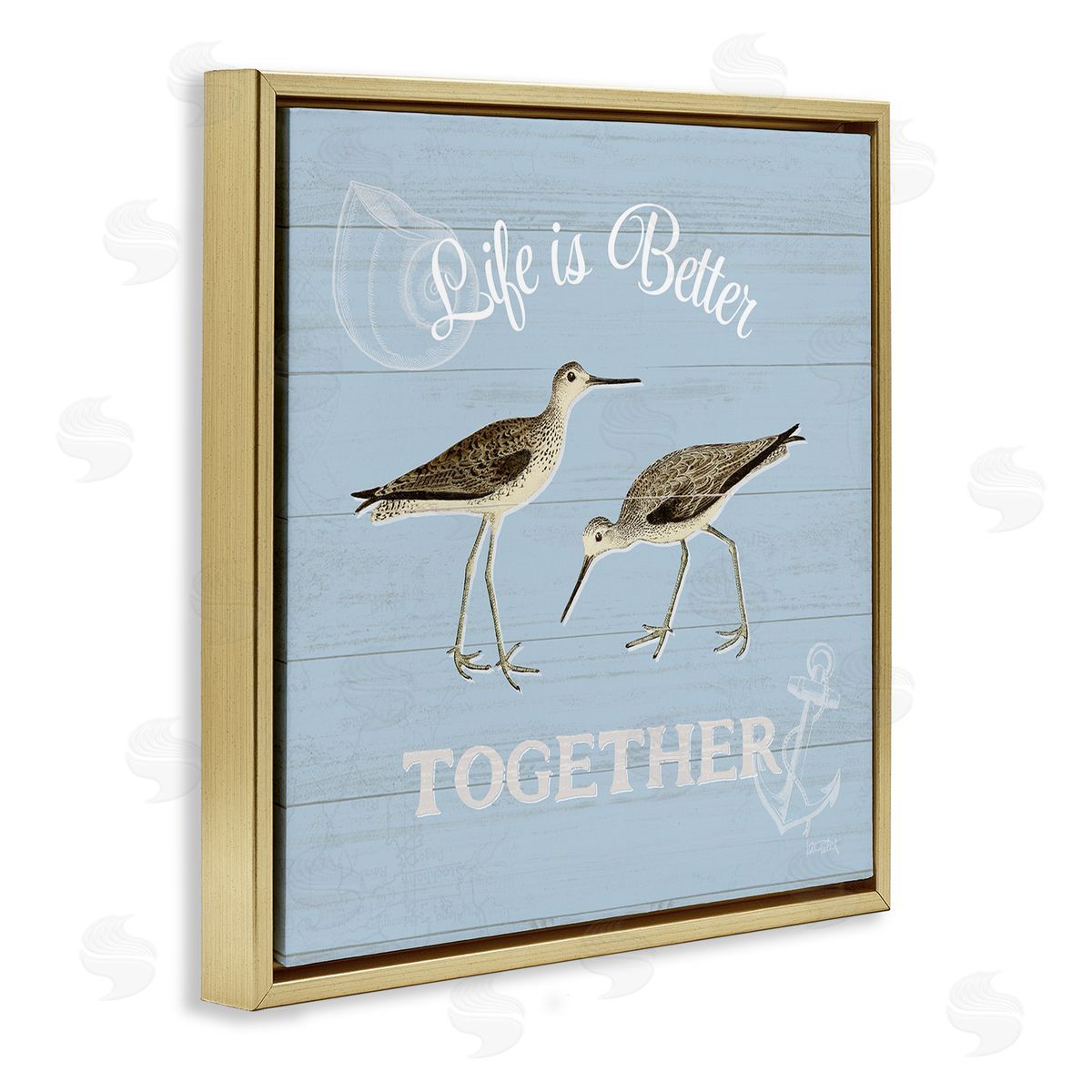 Better Together Coastal Sandpipers Gold Floating Frame Canvas Wall Art, Home Decor by Katie Pertiet