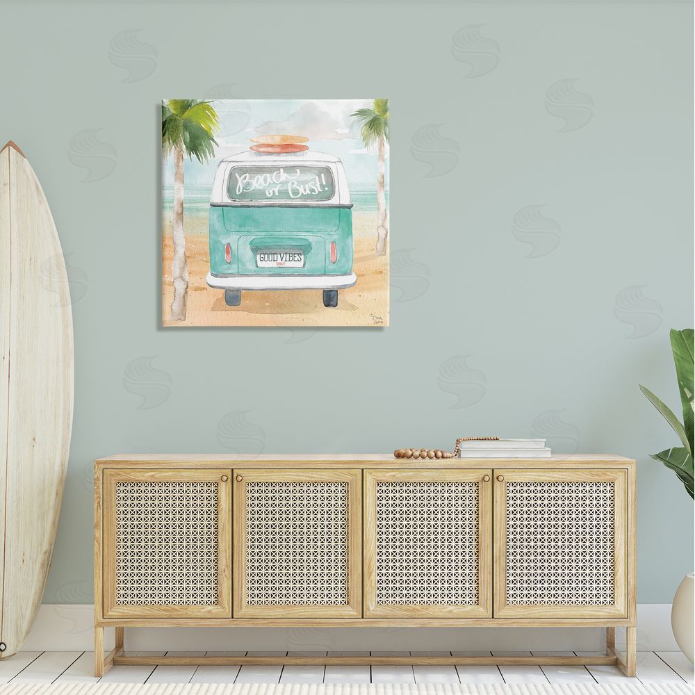 Dina June Beach or Bust Blue Surf Cruiser Canvas Wall Art in Room