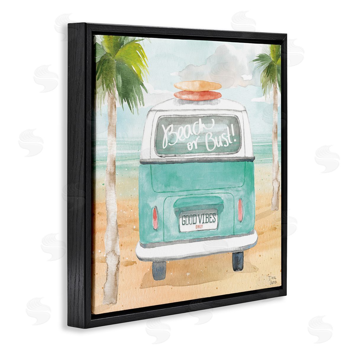Dina June Beach or Bust Blue Surf Cruiser Black Floating Frame Canvas Wall Art Print