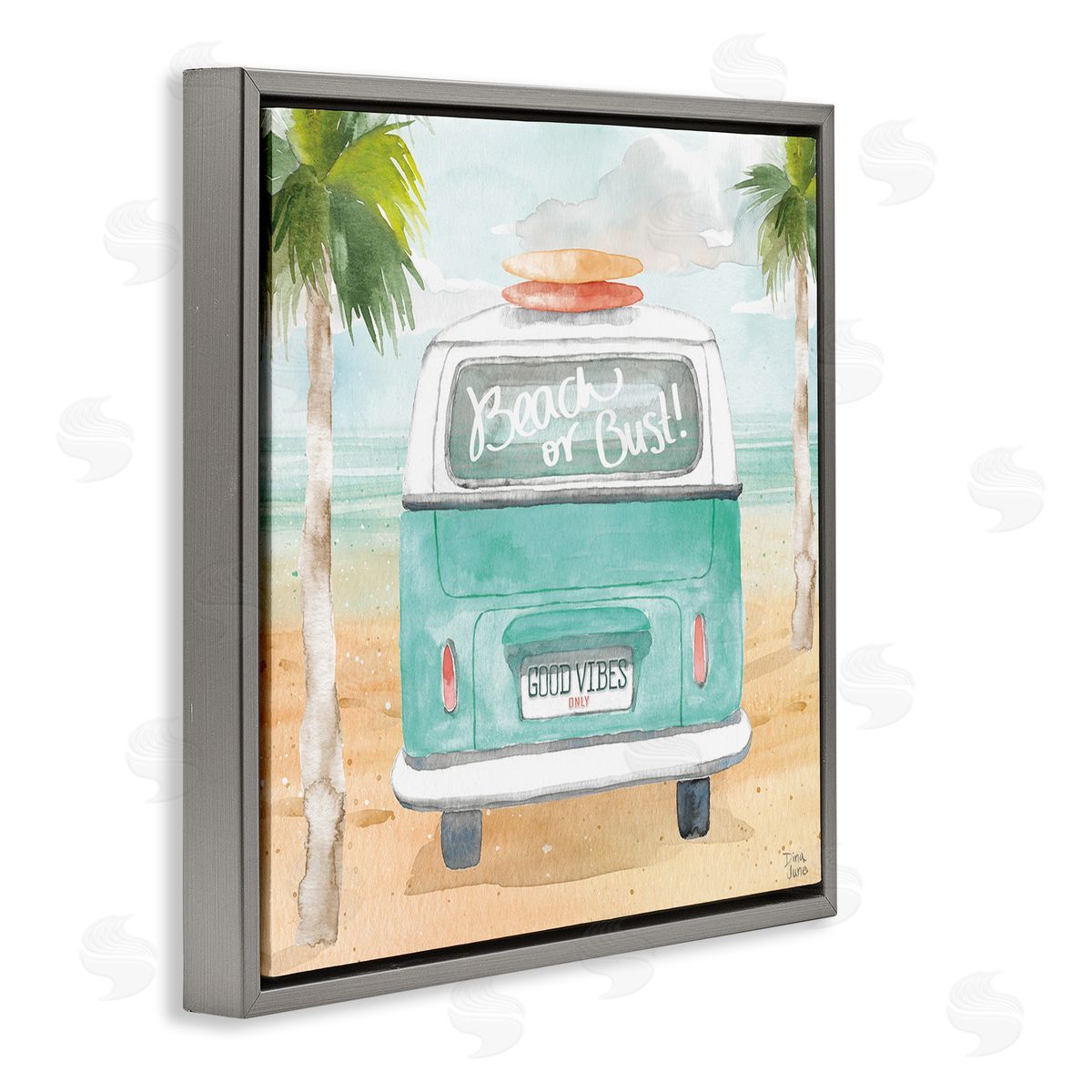 Dina June Beach or Bust Blue Surf Cruiser Gray Floating Frame Canvas Wall Art Print