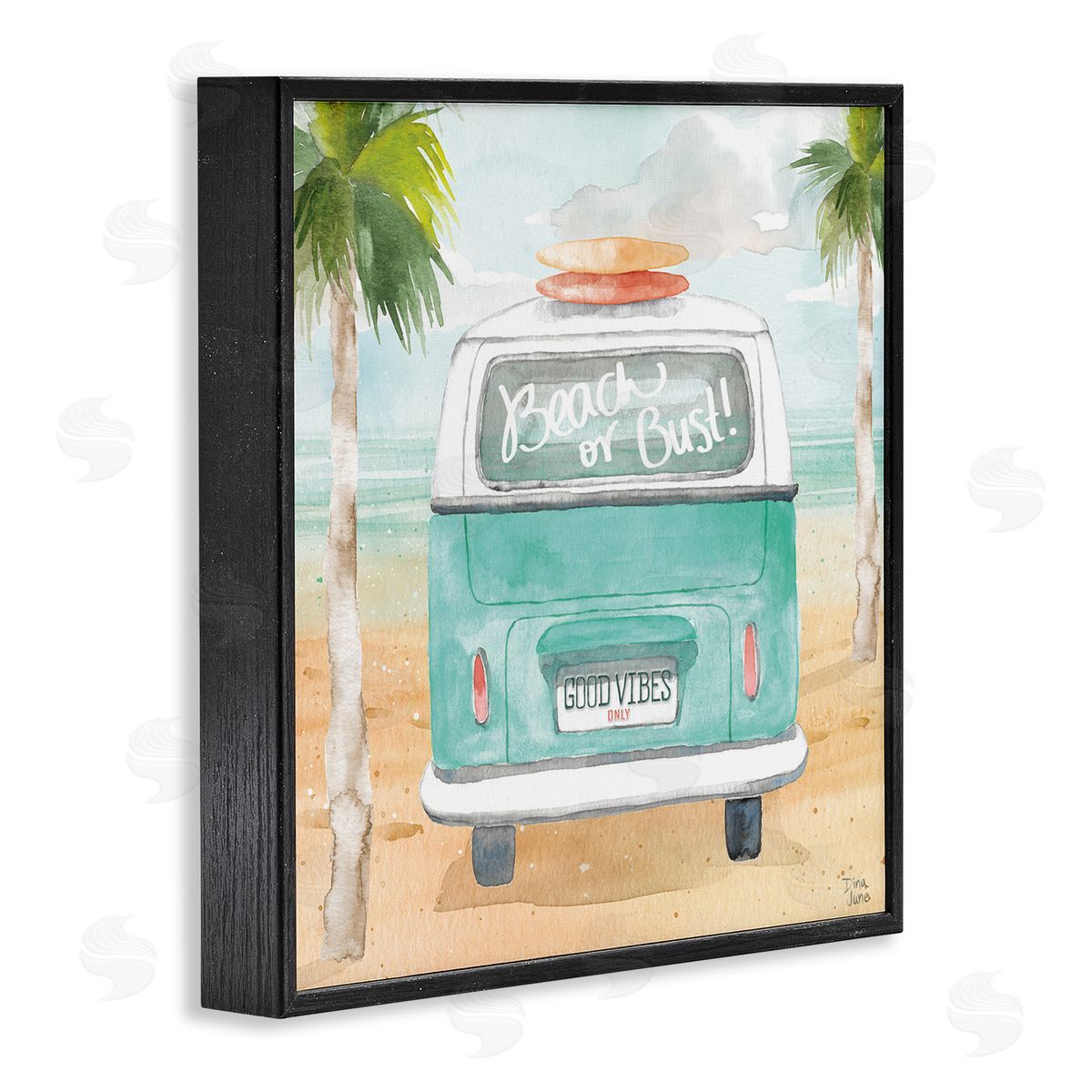 Dina June Beach or Bust Blue Surf Cruiser Black Framed Glicee Wall Art Print