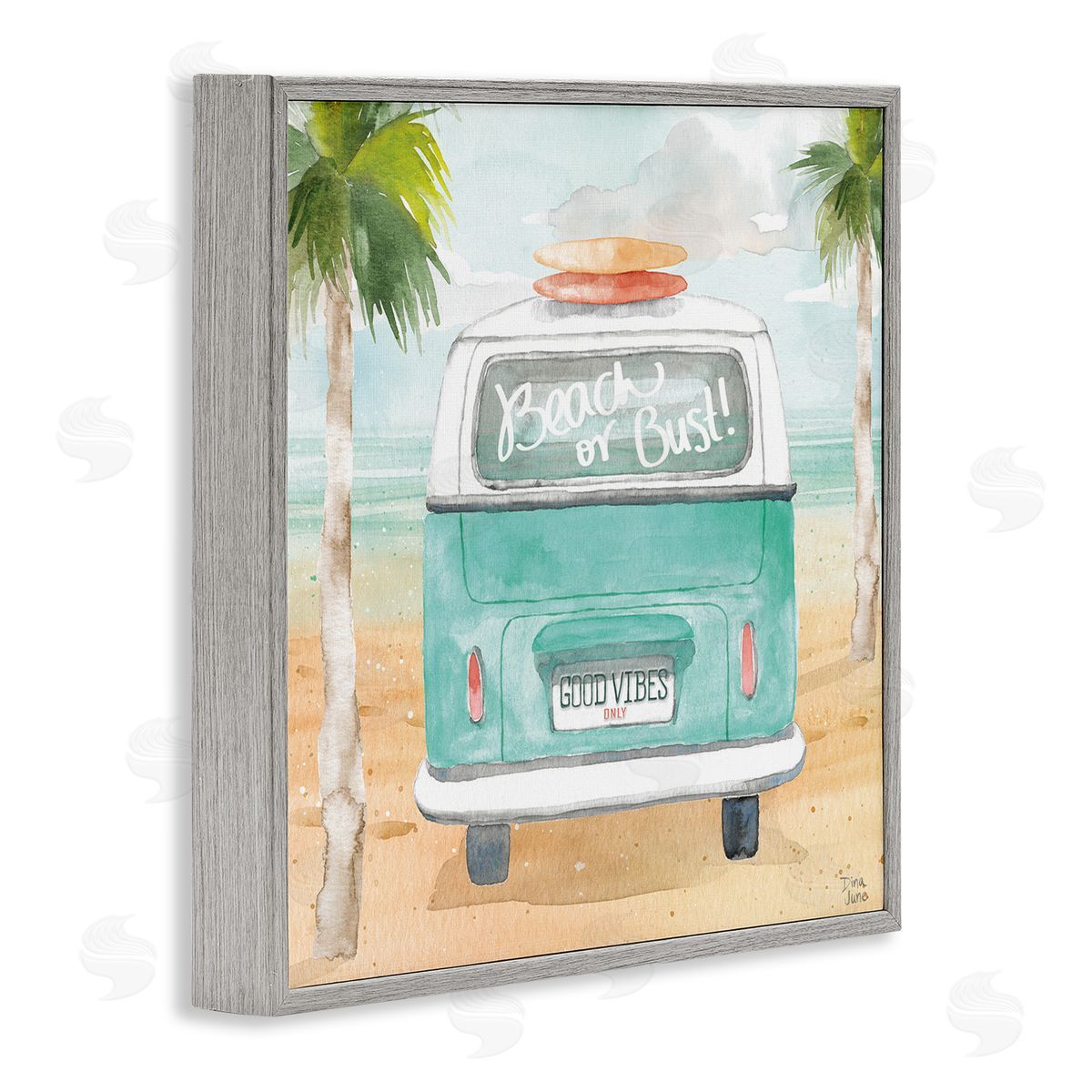 Dina June Beach or Bust Blue Surf Cruiser Gray Framed Glicee Wall Art Print