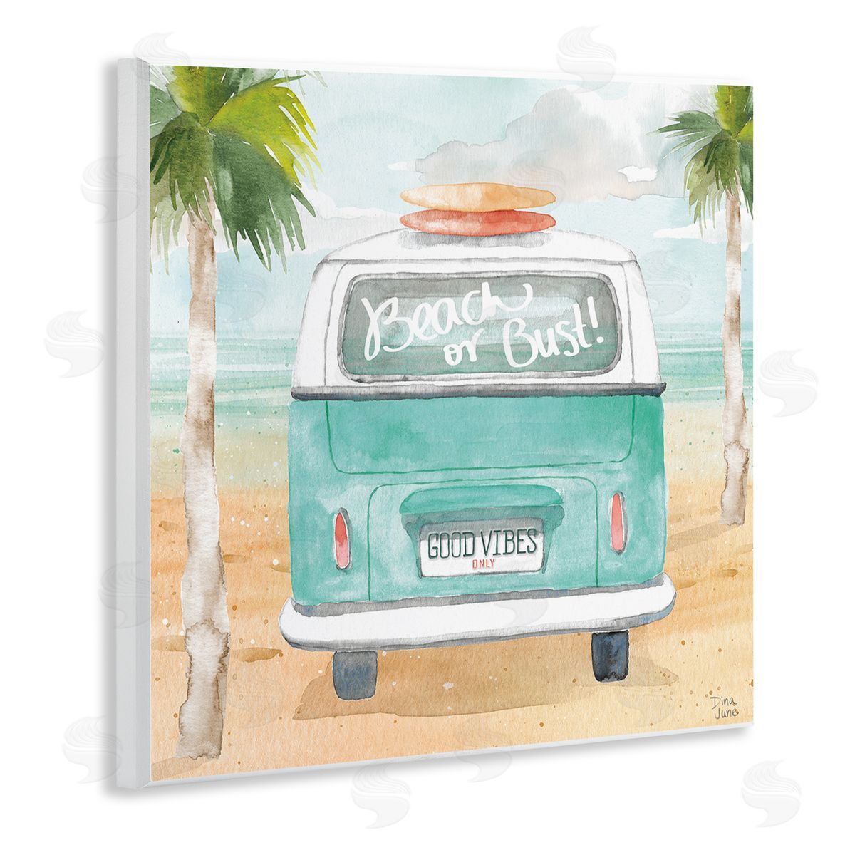 Dina June Beach or Bust Blue Surf Cruiser Wooden Wall Plaque Art Print