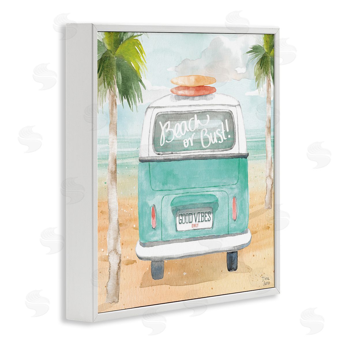 Dina June Beach or Bust Blue Surf Cruiser White Framed Glicee Wall Art Print