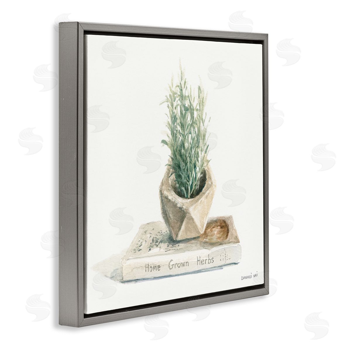 Danhui Nai Modest Herb Planter Book Gray Floating Frame Canvas Wall Art Print