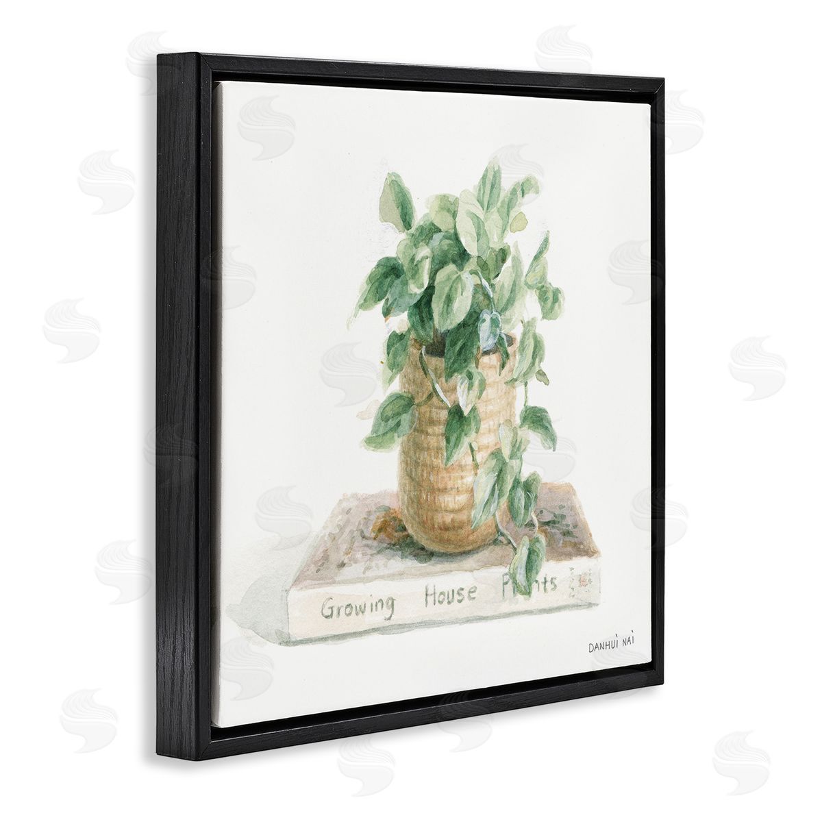 Danhui Nai Potted Plant on Garden Book Black Floating Frame Canvas Wall Art Print