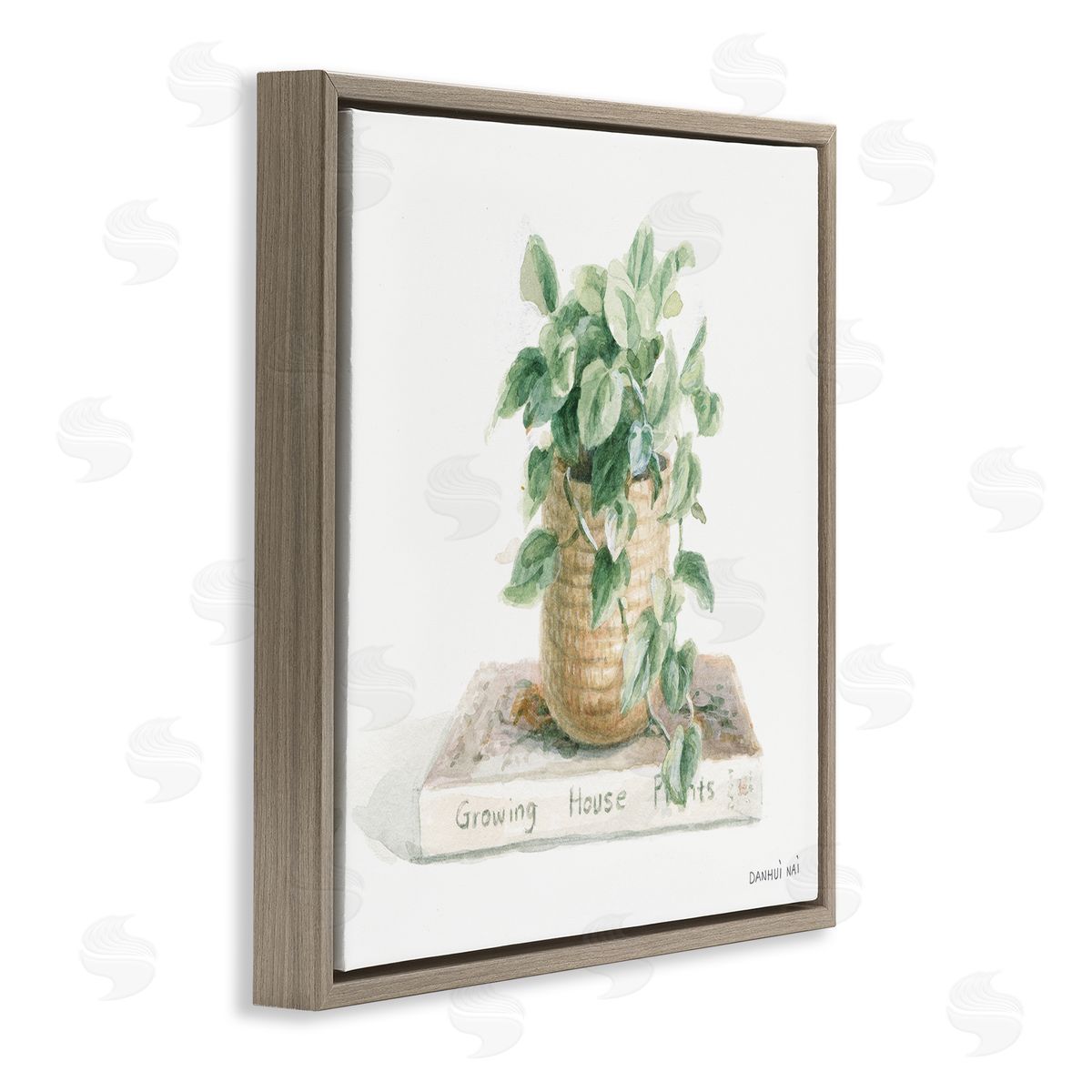 Danhui Nai Potted Plant on Garden Book Brown Floating Frame Canvas Wall Art Print