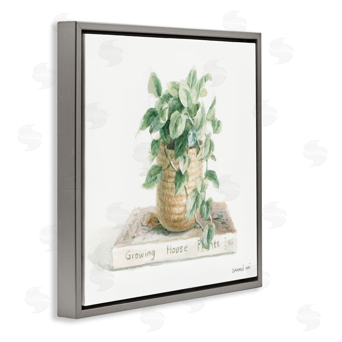 Danhui Nai Potted Plant on Garden Book Gray Floating Frame Canvas Wall Art Print