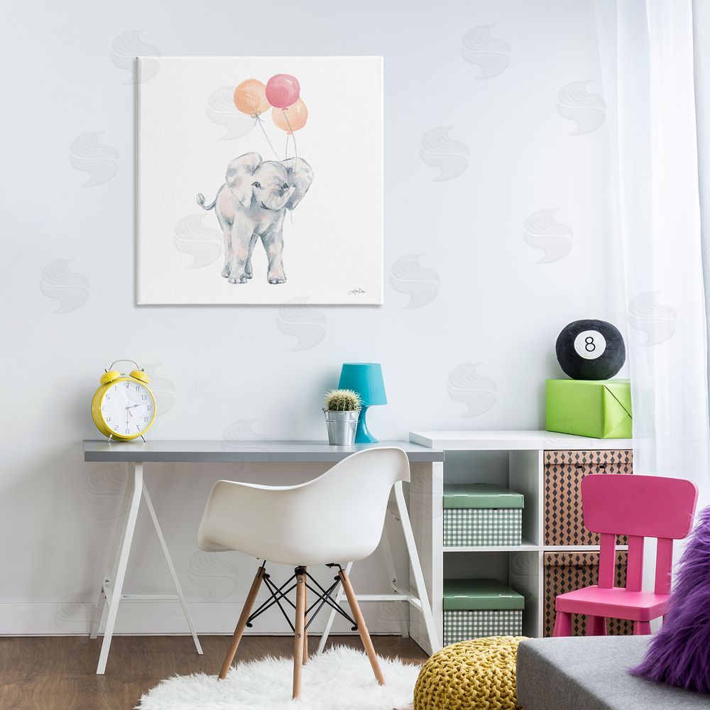 Katrina Pete Smiling Elephant Orange Balloons Canvas Wall Art in Room