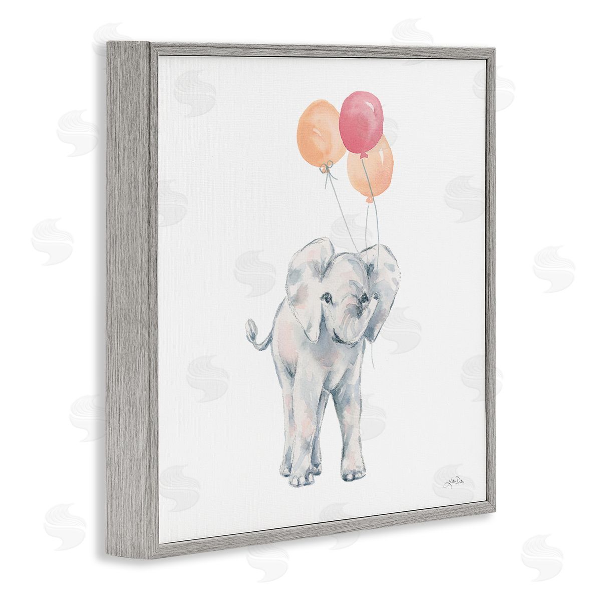 Katrina Pete Smiling Elephant Orange Balloons Gray Framed Glicee Wall Art Print