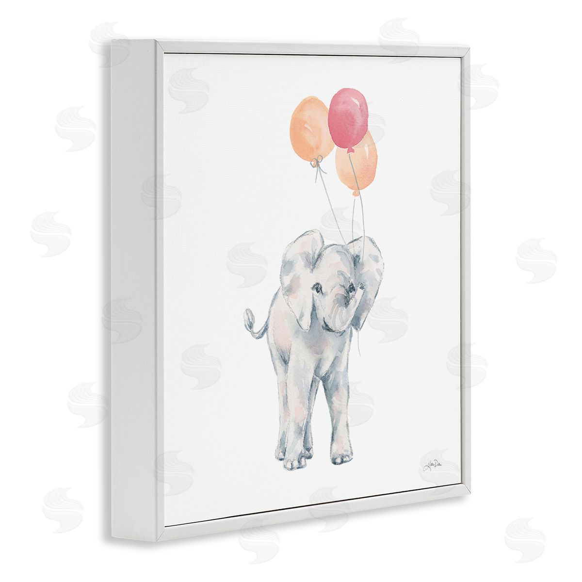 Katrina Pete Smiling Elephant Orange Balloons White Framed Glicee Wall Art Print