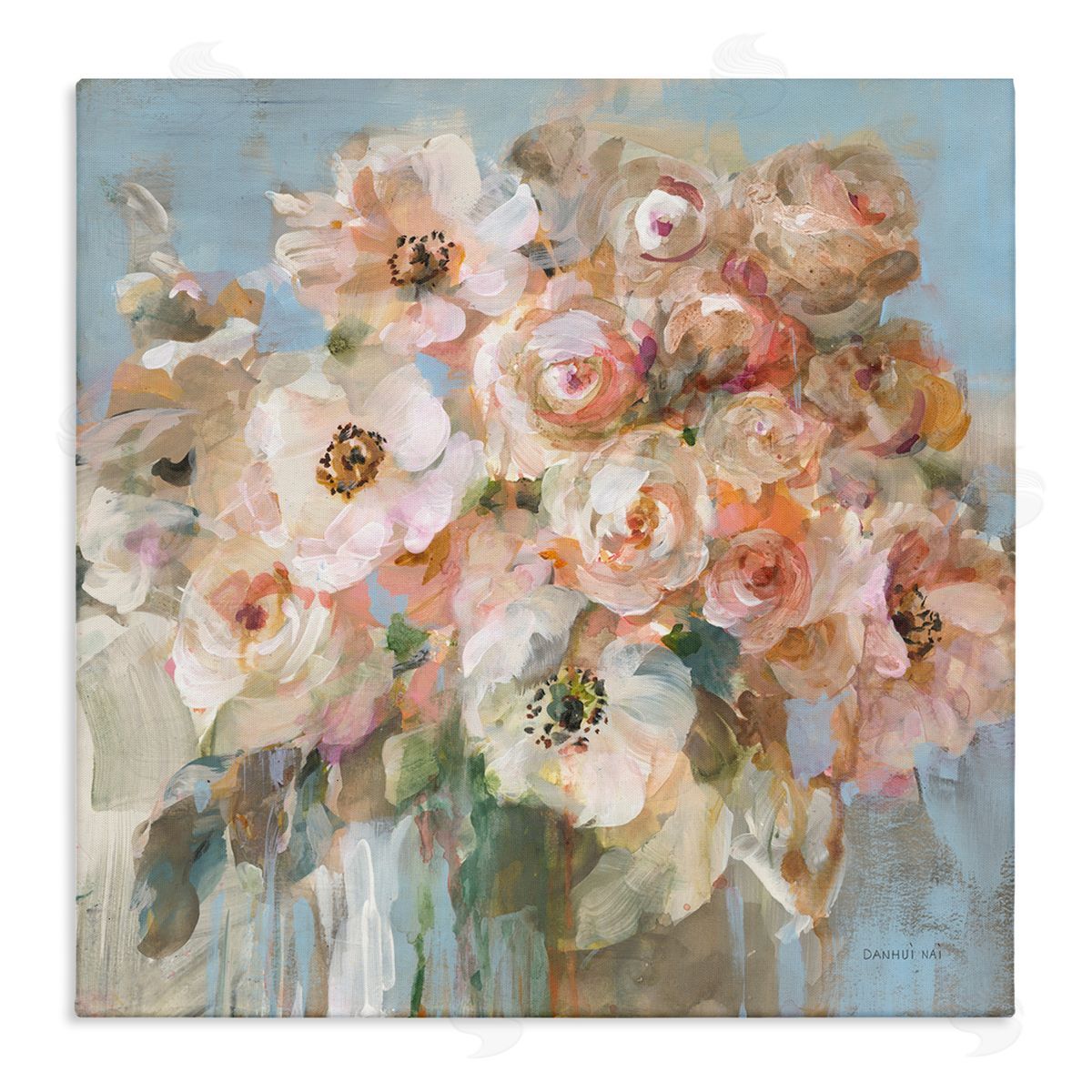 Blushing Bouquet Pink White Floral Canvas Wall Art, Home Decor by Danhui Nai