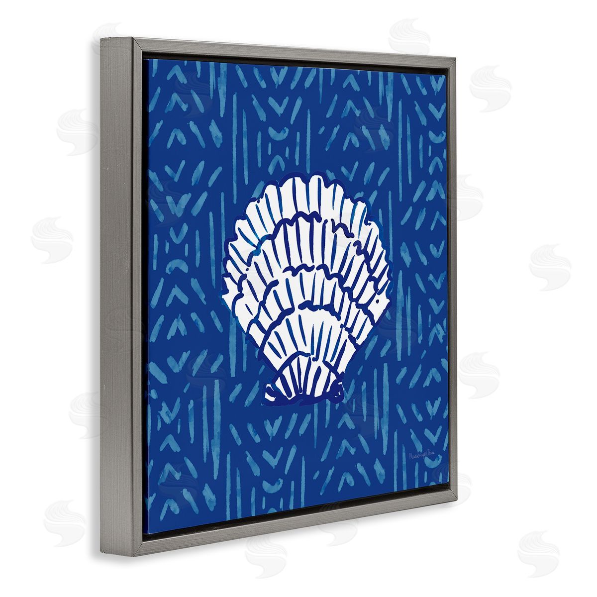 Mercedes Lopez Charro White Clam Shell Patterned Sea Life Gray Floating Frame Canvas Wall Art Print