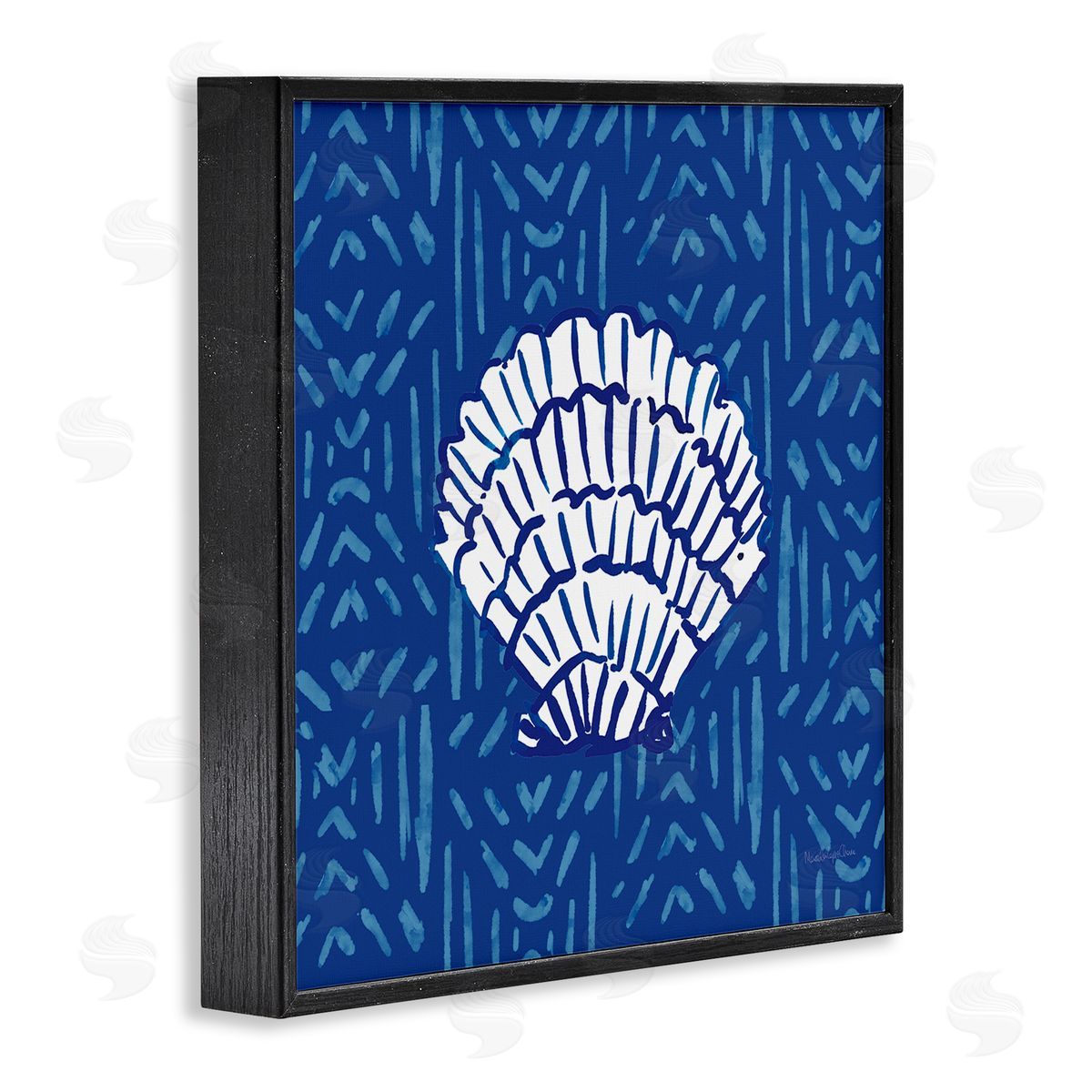 Mercedes Lopez Charro White Clam Shell Patterned Sea Life Black Framed Glicee Wall Art Print