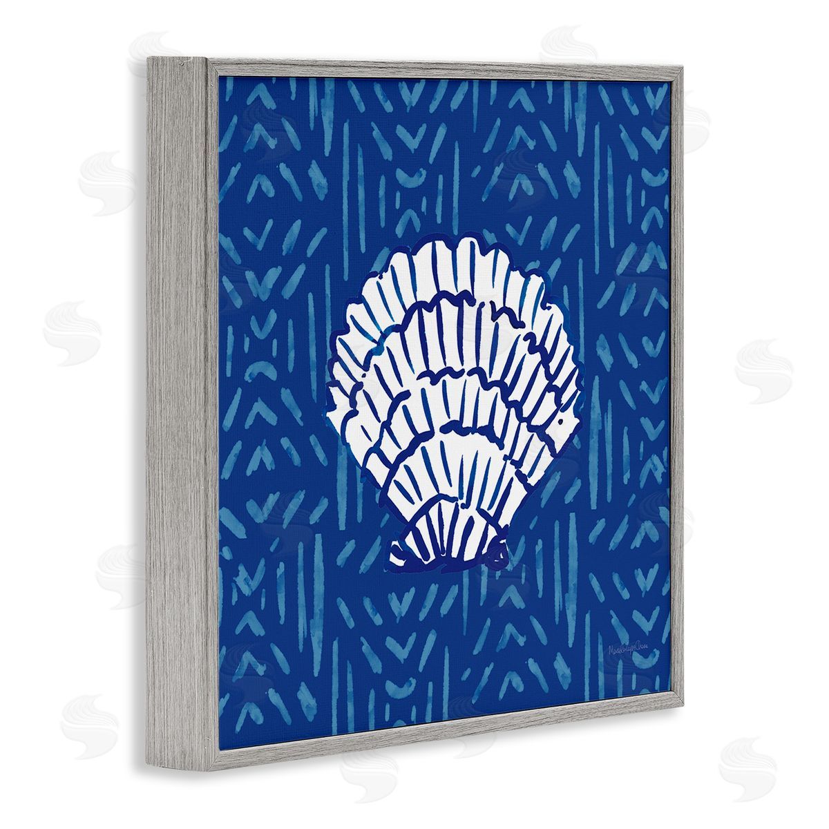 Mercedes Lopez Charro White Clam Shell Patterned Sea Life Gray Framed Glicee Wall Art Print