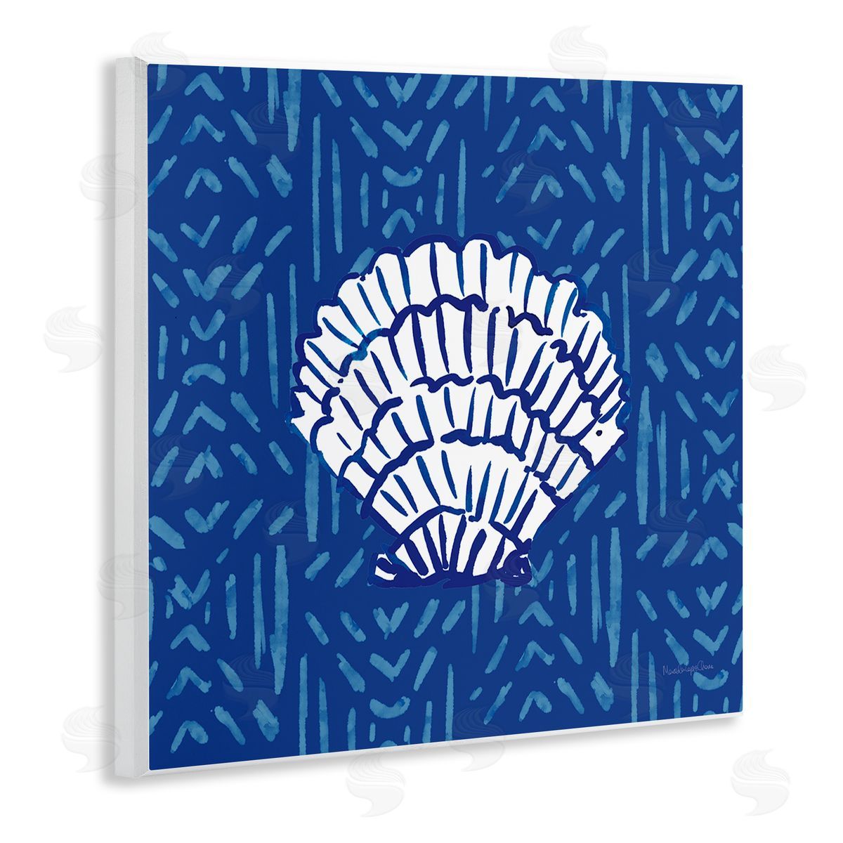 Mercedes Lopez Charro White Clam Shell Patterned Sea Life Wooden Wall Plaque Art Print