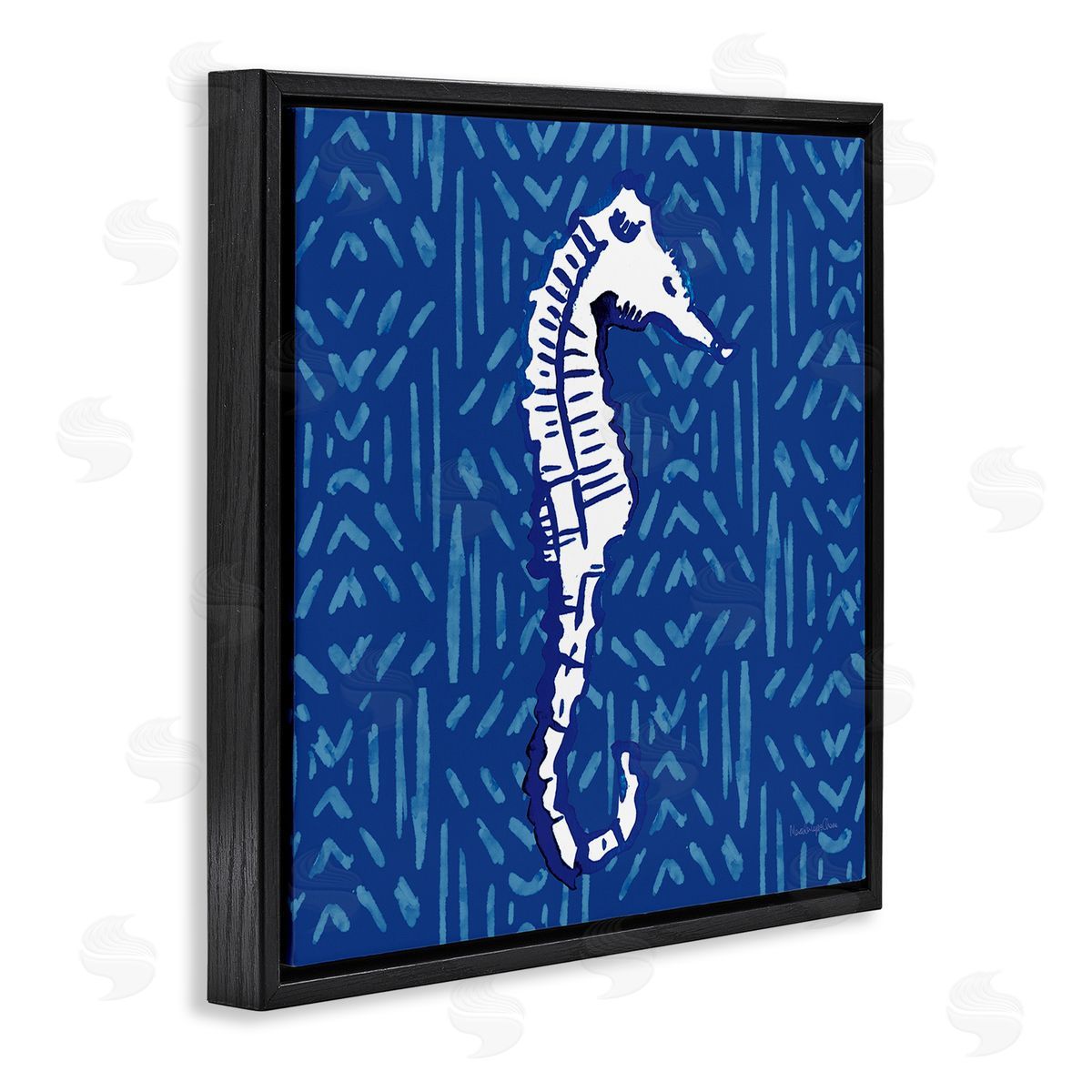 Mercedes Lopez Charro Aquatic Seahorse Marine Life Pattern Black Floating Frame Canvas Wall Art Print