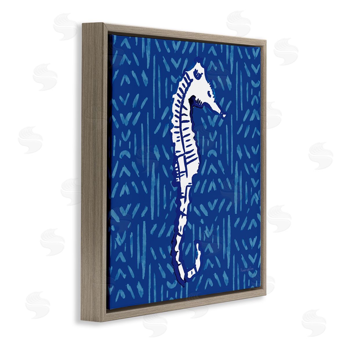 Mercedes Lopez Charro Aquatic Seahorse Marine Life Pattern Brown Floating Frame Canvas Wall Art Print