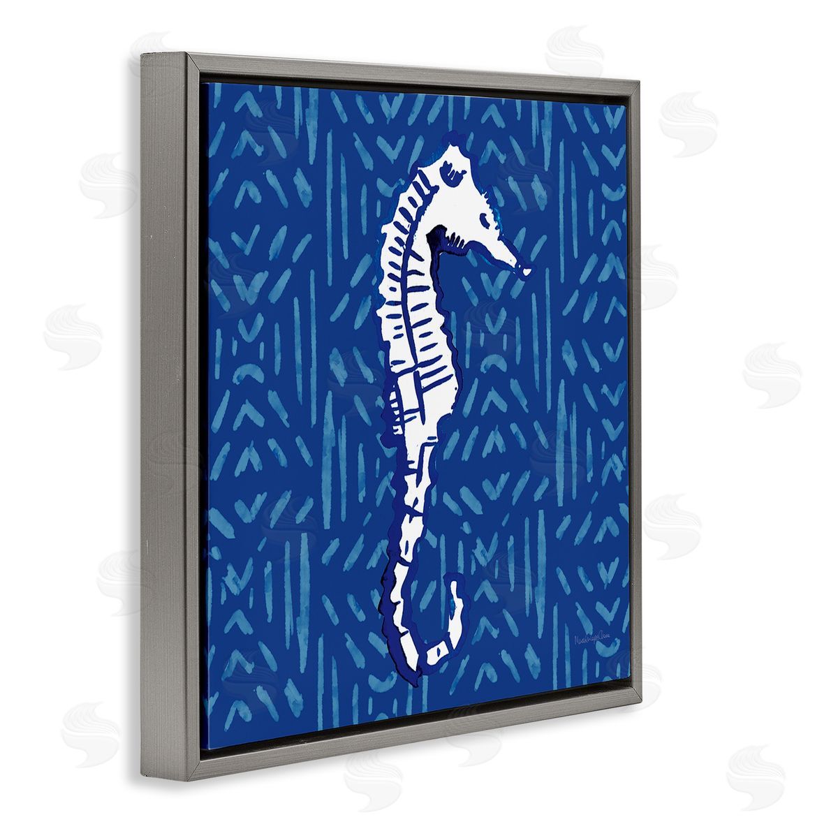 Mercedes Lopez Charro Aquatic Seahorse Marine Life Pattern Gray Floating Frame Canvas Wall Art Print