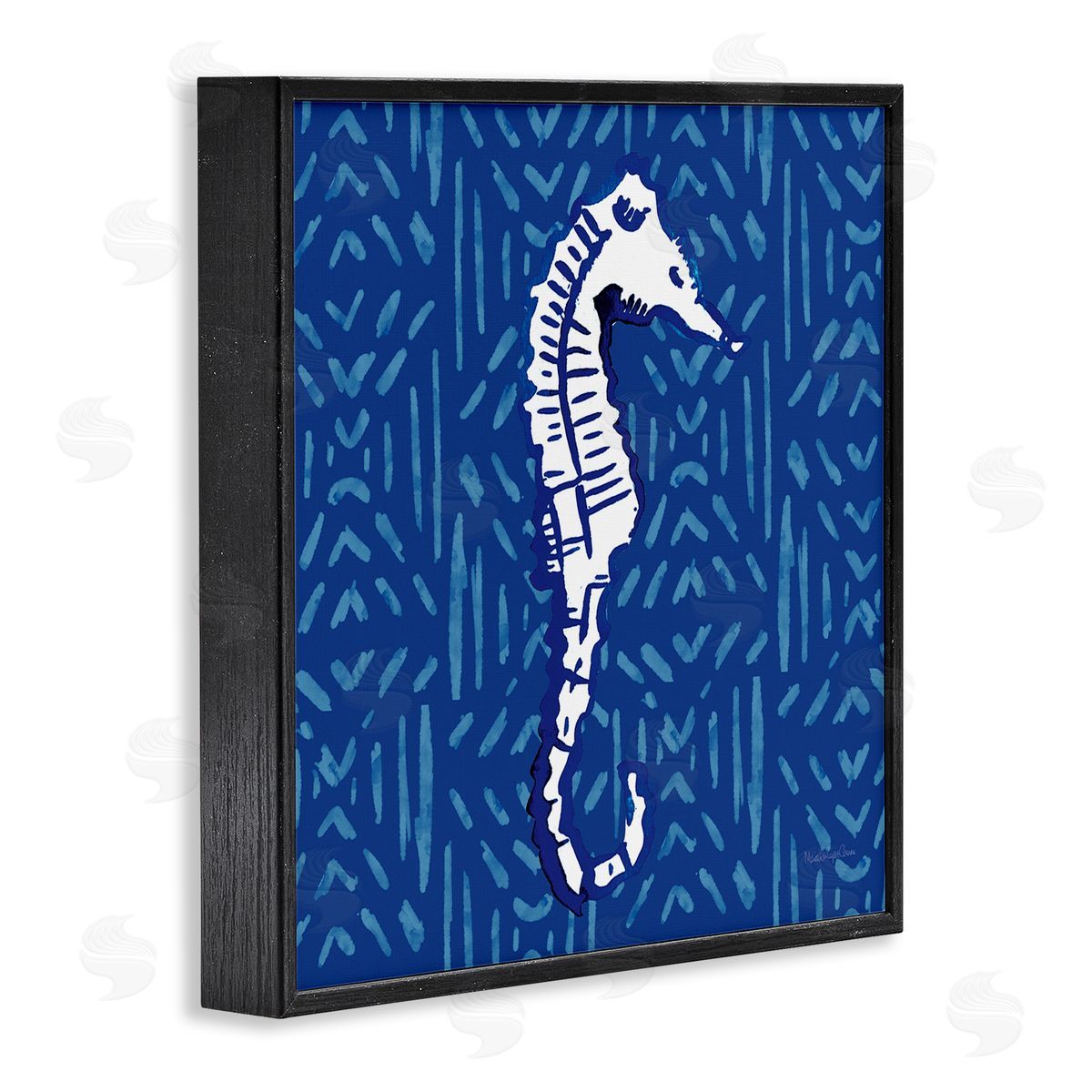 Mercedes Lopez Charro Aquatic Seahorse Marine Life Pattern Black Framed Glicee Wall Art Print