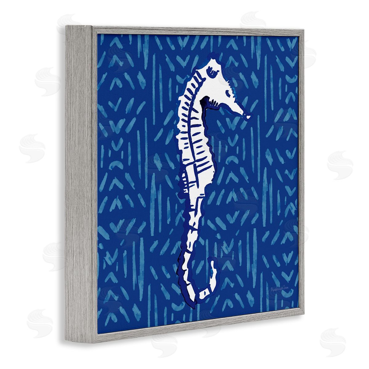 Mercedes Lopez Charro Aquatic Seahorse Marine Life Pattern Gray Framed Glicee Wall Art Print