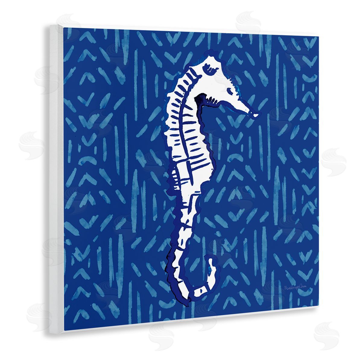 Mercedes Lopez Charro Aquatic Seahorse Marine Life Pattern Wooden Wall Plaque Art Print