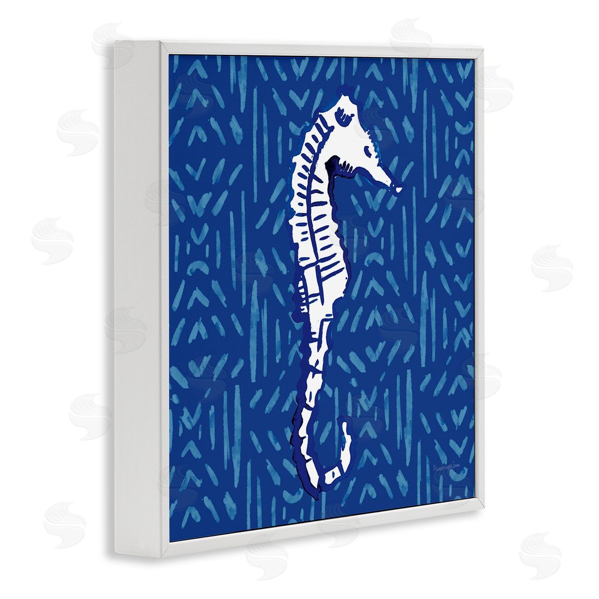 Mercedes Lopez Charro Aquatic Seahorse Marine Life Pattern White Framed Glicee Wall Art Print