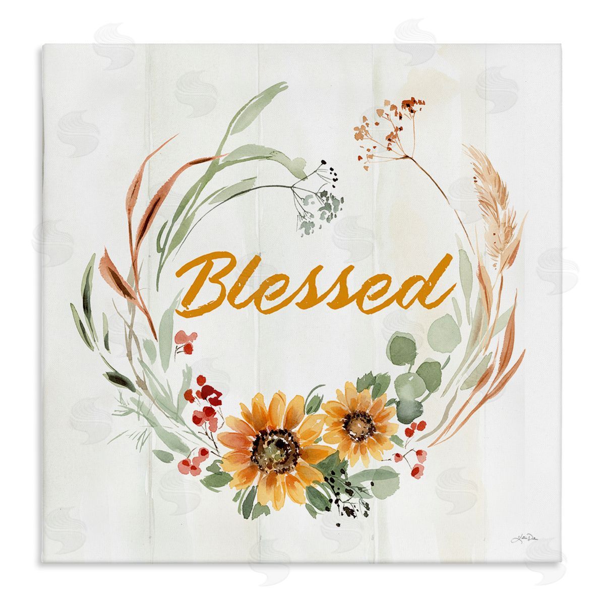 Katrina Pete Blessed Farmhouse Wreath Phrase Stretched Canvas Wall Art Print