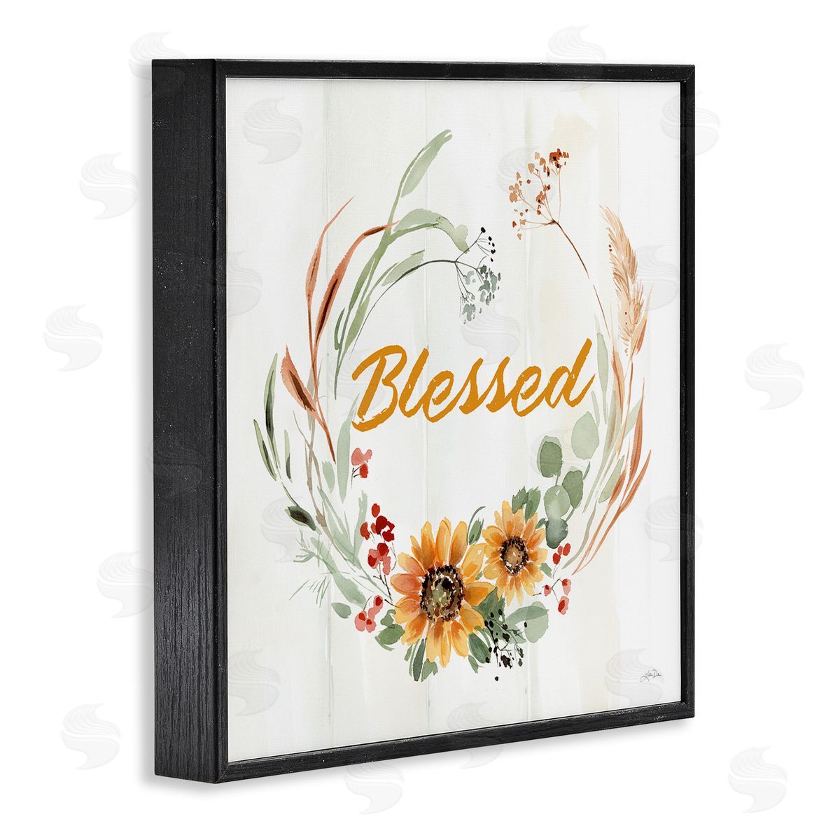 Katrina Pete Blessed Farmhouse Wreath Phrase Black Framed Glicee Wall Art Print