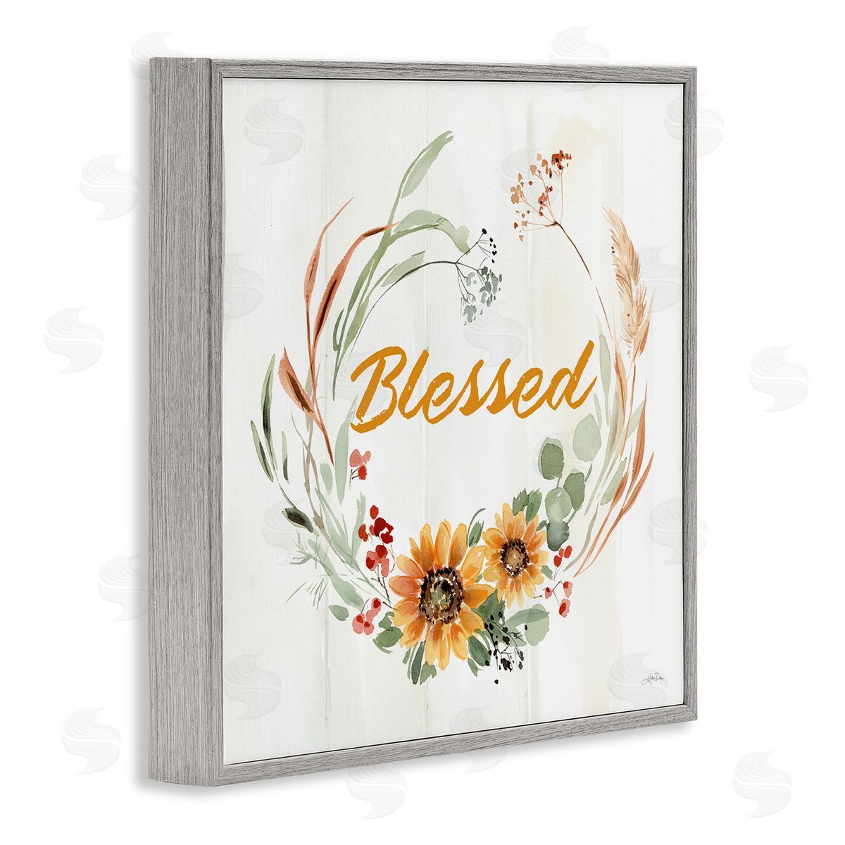 Katrina Pete Blessed Farmhouse Wreath Phrase Gray Framed Glicee Wall Art Print