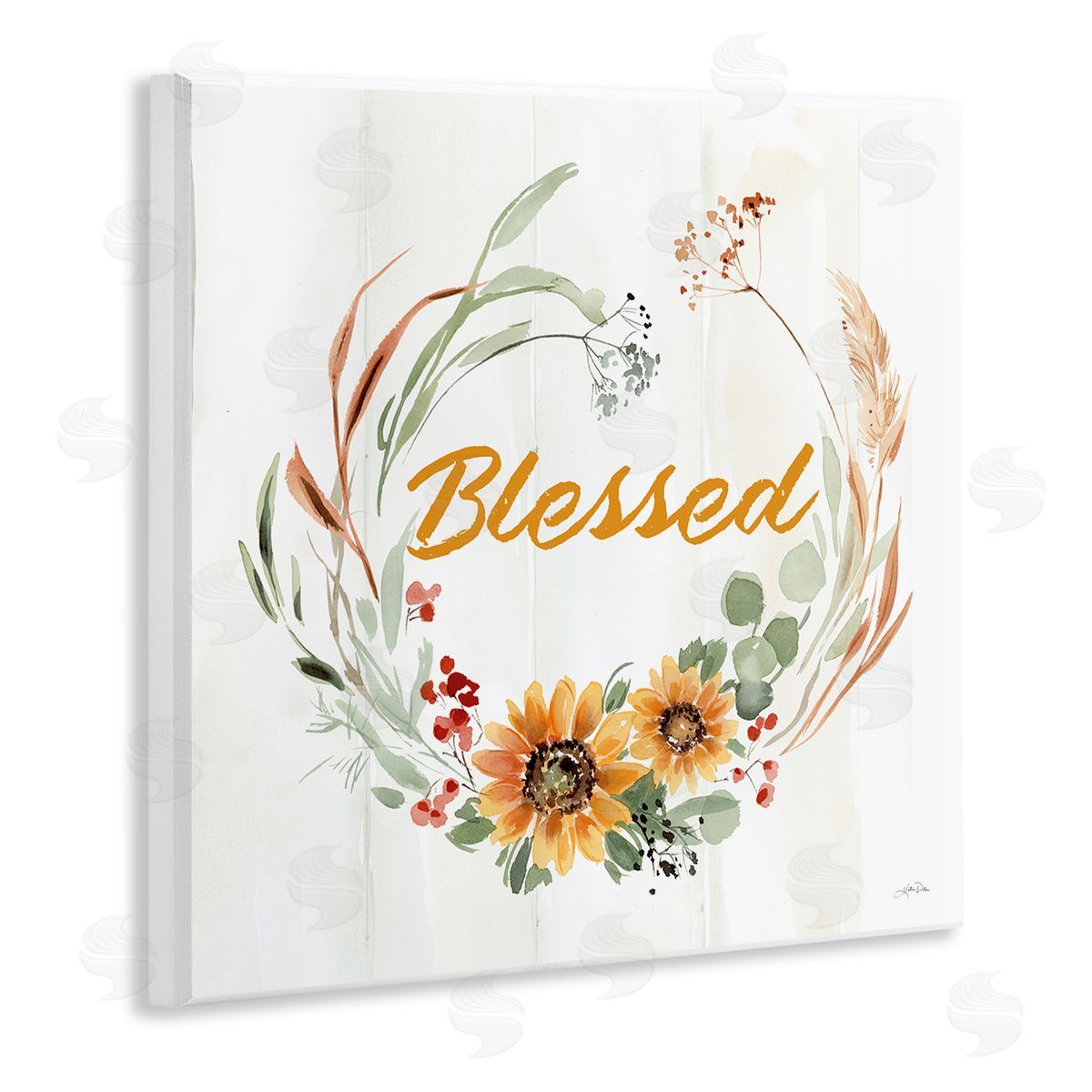 Katrina Pete Blessed Farmhouse Wreath Phrase Wooden Wall Plaque Art Print