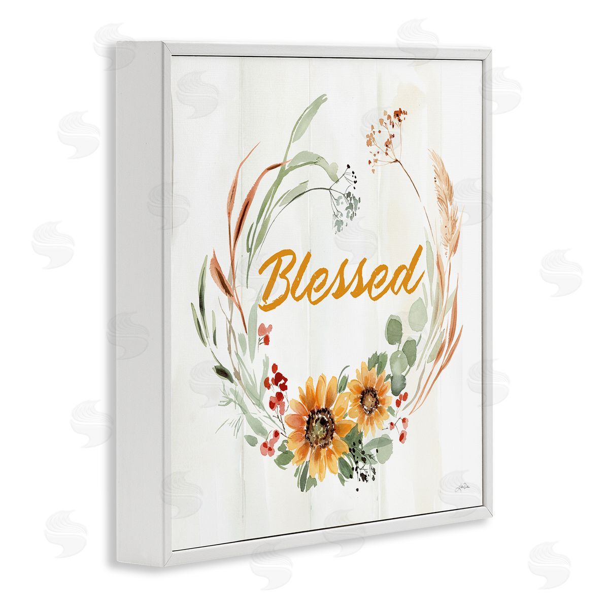Katrina Pete Blessed Farmhouse Wreath Phrase White Framed Glicee Wall Art Print