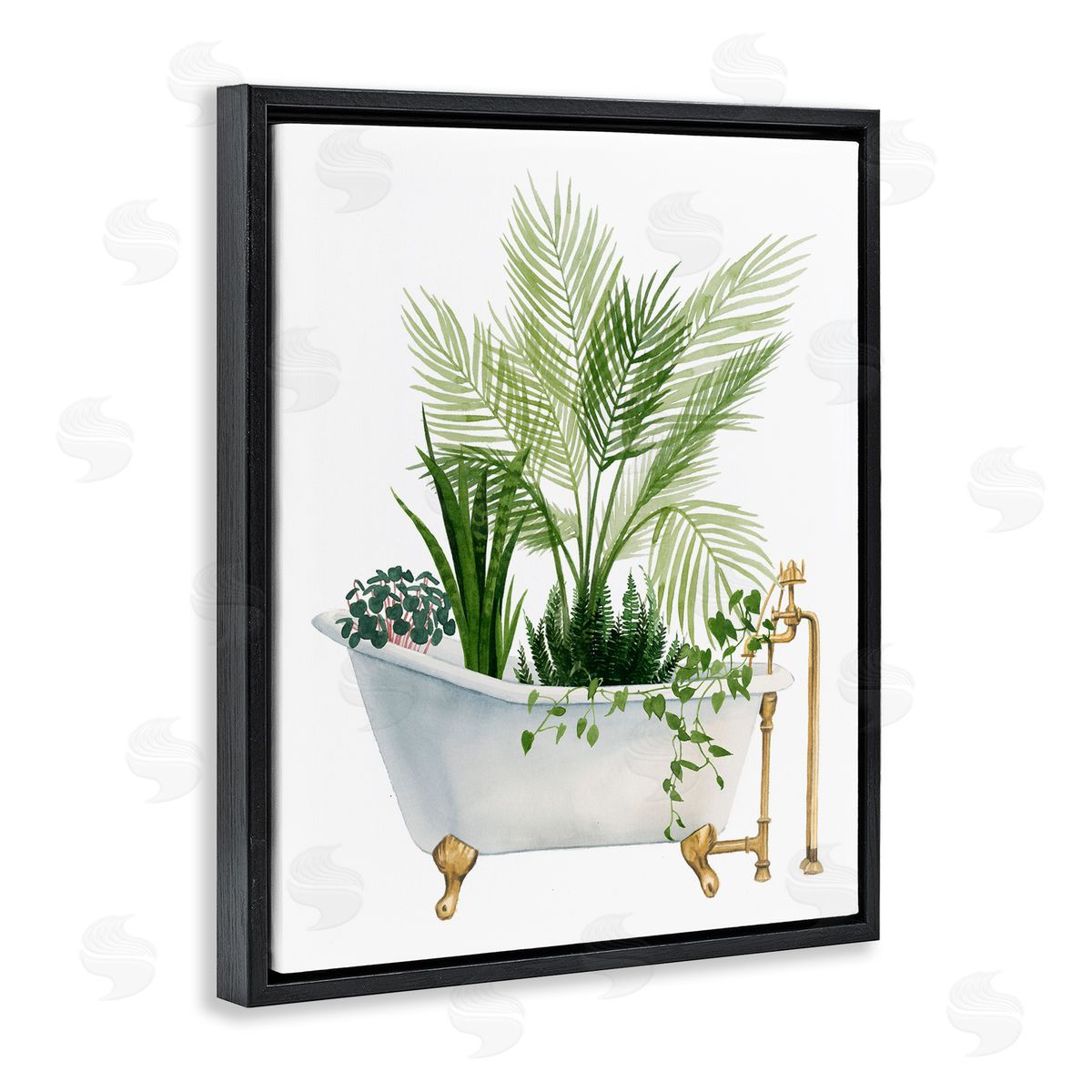 Various Plants Greenery Vintage Tub Black Floating Frame Canvas Wall Art, Home Decor by Grace Popp