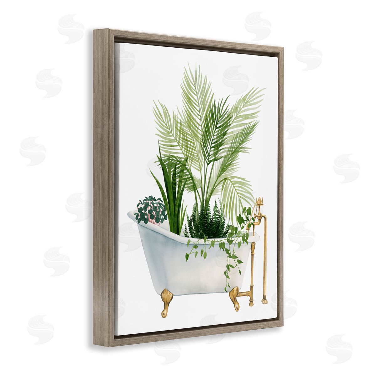 Various Plants Greenery Vintage Tub Brown Floating Frame Canvas Wall Art, Home Decor by Grace Popp