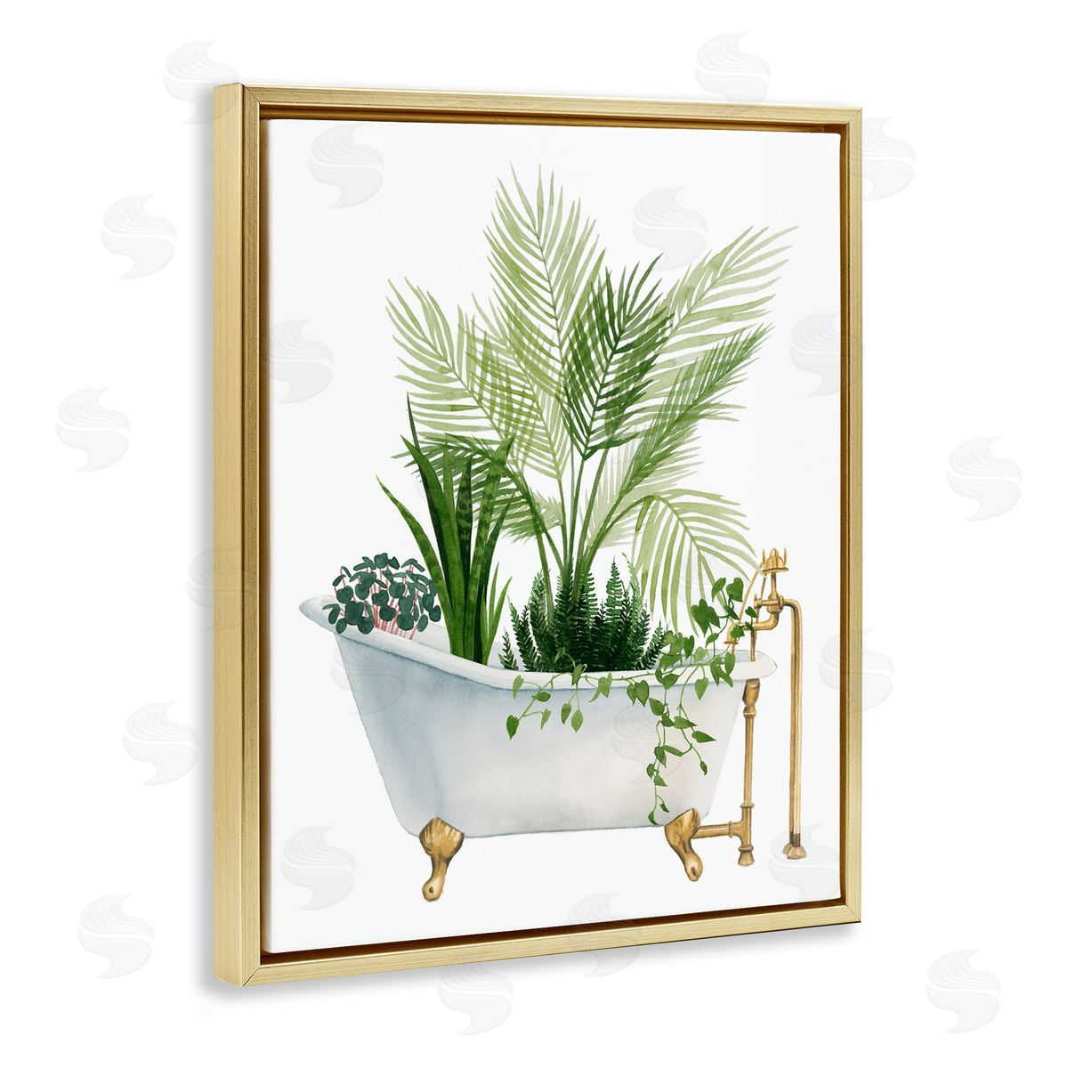 Various Plants Greenery Vintage Tub Gold Floating Frame Canvas Wall Art, Home Decor by Grace Popp
