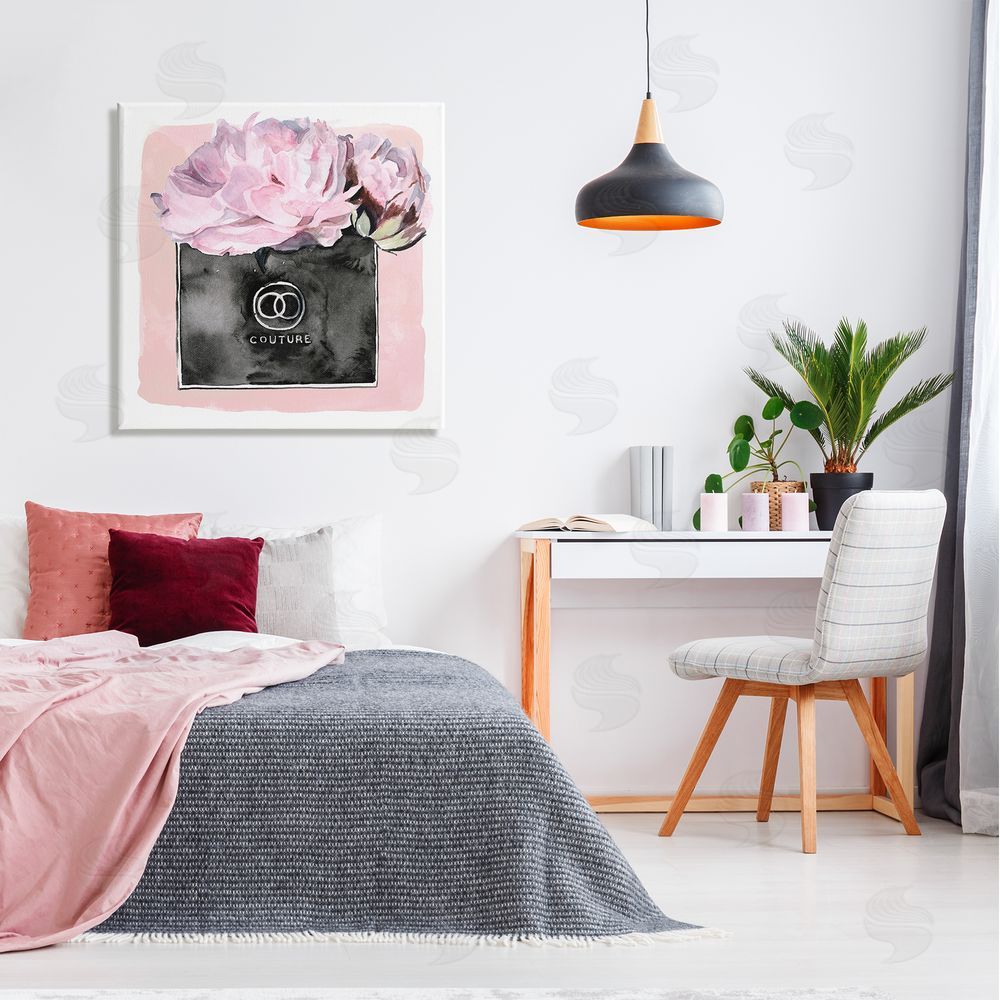 Jennifer Paxton Parker Pink Glam Blossom Fashion Couture Vase Canvas Wall Art in Room