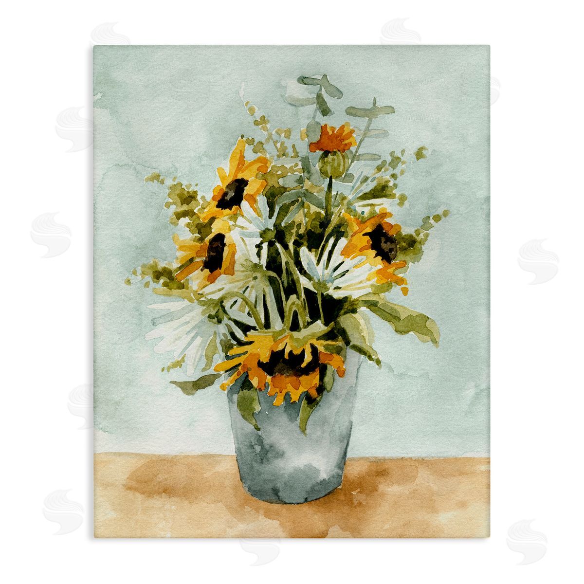 Sunflower Blossom Watercolor Detail Canvas Wall Art, Home Decor by Emma Caroline
