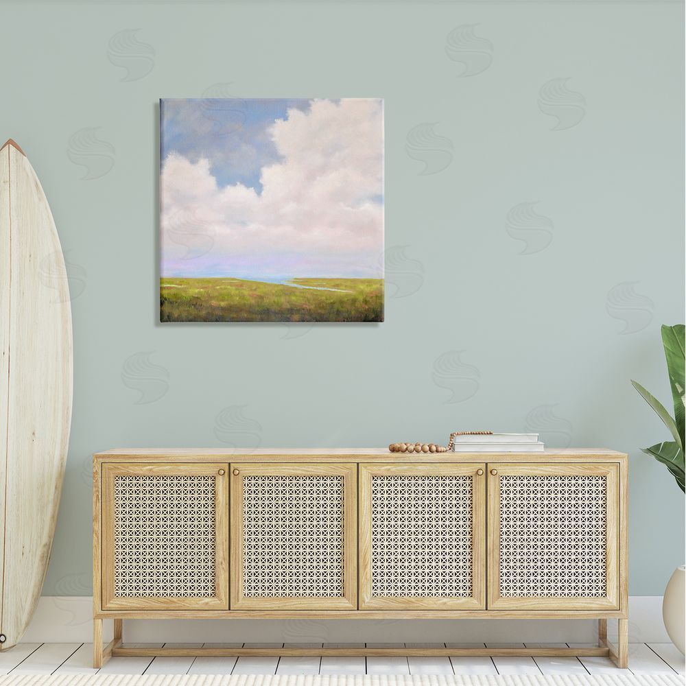 Catherine Andersen Cloudy Countryside Bay Inlet Stream Canvas Wall Art in Room
