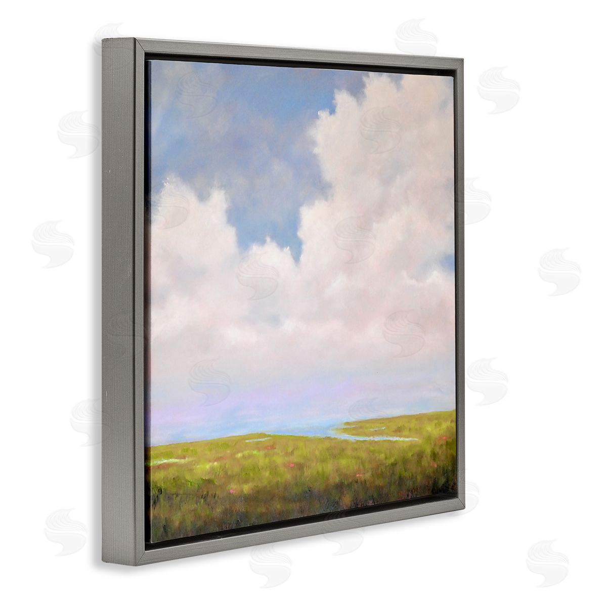 Catherine Andersen Cloudy Countryside Bay Inlet Stream Gray Floating Frame Canvas Wall Art Print