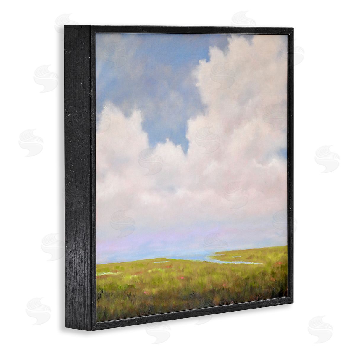 Catherine Andersen Cloudy Countryside Bay Inlet Stream Black Framed Glicee Wall Art Print