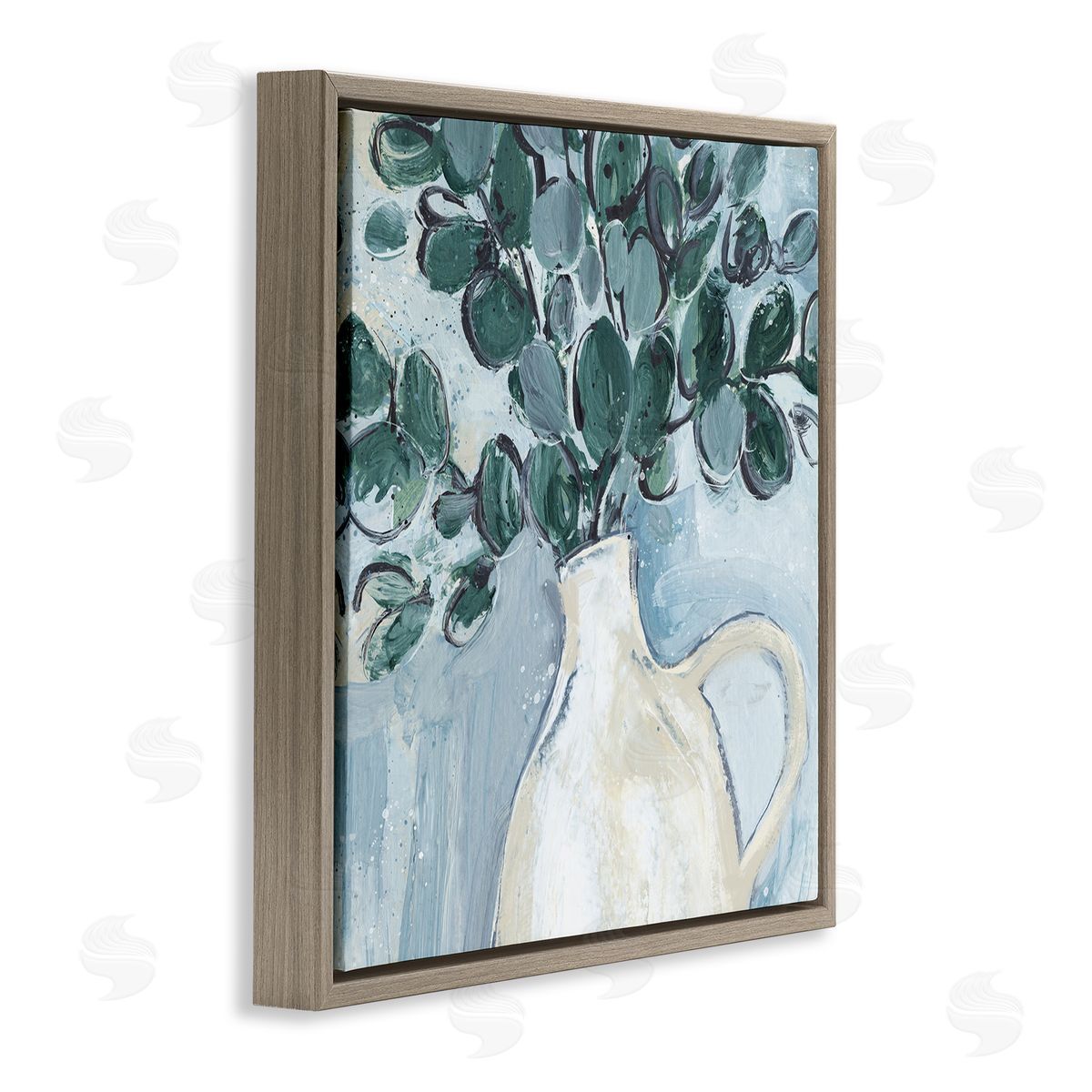 Annie Warren Modern Eucalyptus Plant Leaves Jug Vase Brown Floating Frame Canvas Wall Art Print