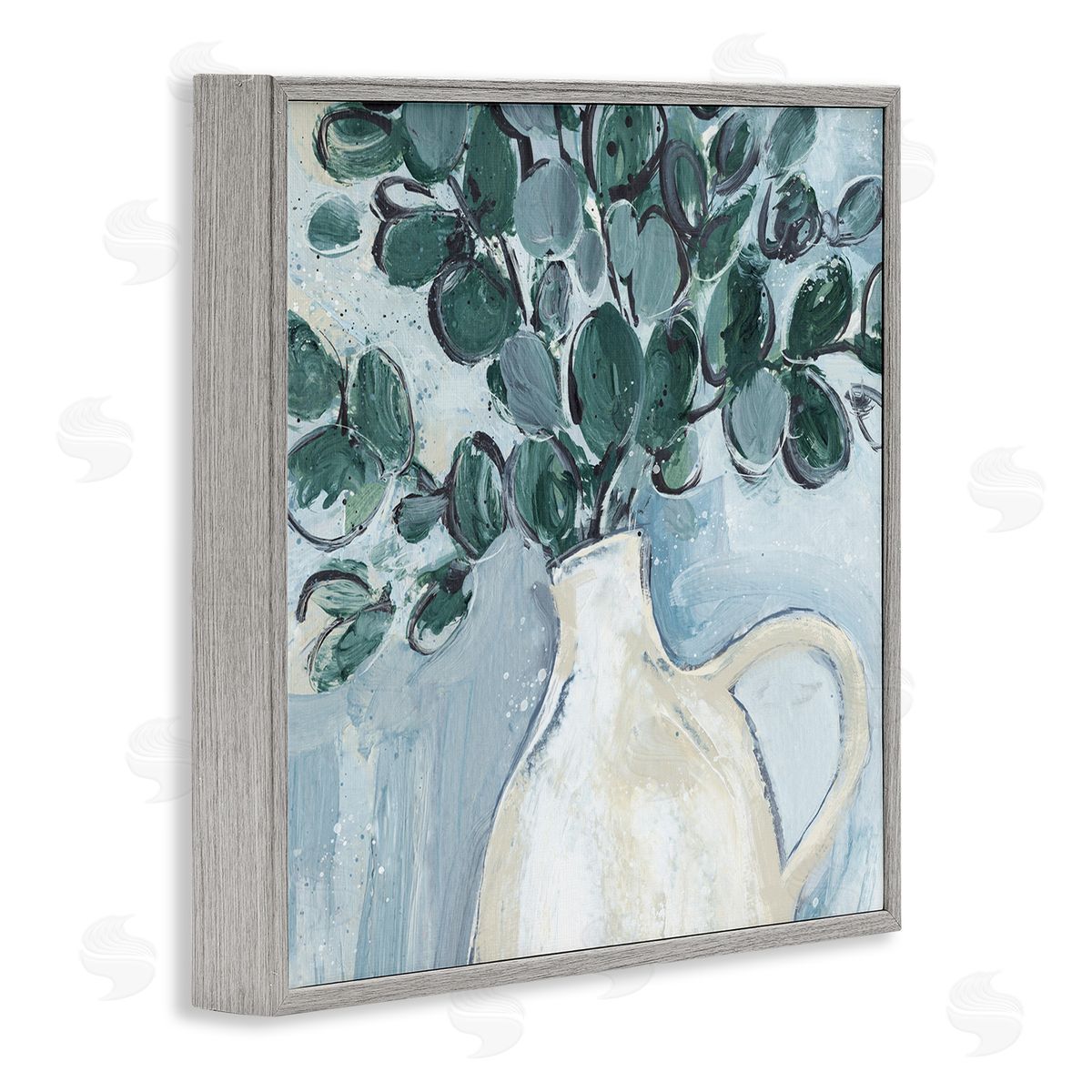 Annie Warren Modern Eucalyptus Plant Leaves Jug Vase Gray Framed Glicee Wall Art Print
