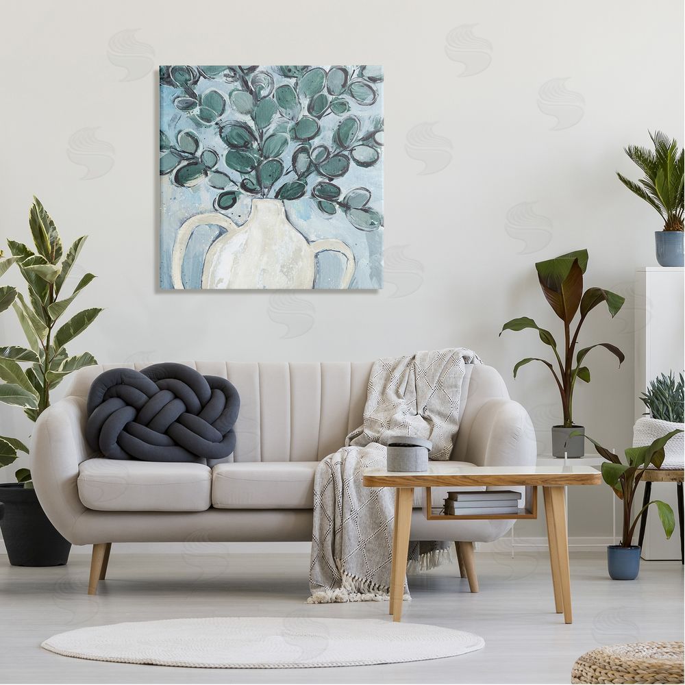 Annie Warren Contemporary Eucalyptus Herb Plant Vase Canvas Wall Art in Room